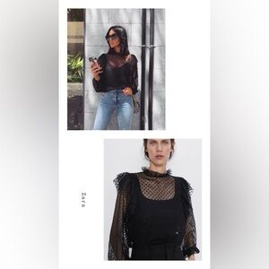 Zara polka dot black sheer top size medium